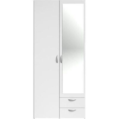 Armoire VARIA - Décor blanc - 2 portes battantes + 1 miroir + 2 tiroirs - L 81 x H 185 x P 51 cm - PARISOT Blanc - Publicité Armoire VARIA - Décor blanc - 2 portes battantes + 1 miroir + 2 tiroirs - L 81 x H 185 x P 51 cm - PARISOT Blanc - Publicité