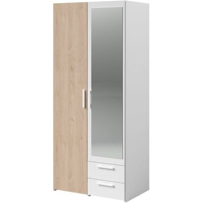 Armoire VARIA - Décor chêne et blanc - 2 portes - Miroir - L 807 x P 517 x H 185 cm - PARISOT - Publicité Armoire VARIA - Décor chêne et blanc - 2 portes - Miroir - L 807 x P 517 x H 185 cm - PARISOT - Publicité