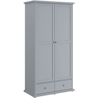 Parisot Armoire de chambre - MARGAUX - Gris galet- 2 portes + 2 tiroirs - Style charme - L104 x P53 x H202 cm Gris - Publicité Parisot Armoire de chambre - MARGAUX - Gris galet- 2 portes + 2 tiroirs - Style charme - L104 x P53 x H202 cm Gris - Publicité