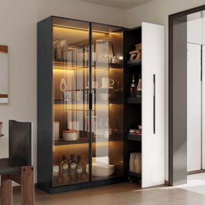 MERAX Vitrine LED 160 cm Blanc et Noir Meuble Haut Multifonction avec Porte Vitrée Tiroirs Latéraux et Armoire aux Roulettes Blanc - Publicité MERAX Vitrine LED 160 cm Blanc et Noir Meuble Haut Multifonction avec Porte Vitrée Tiroirs Latéraux et Armoire aux Roulettes Blanc - Publicité