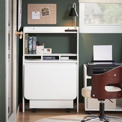 Bureau pliable mural - SoBuy - Pliable et rabattable - Dimensions 64x63x1006 cm - Blanc - 5 étagères ouvertes Blanc - Publicité Bureau pliable mural - SoBuy - Pliable et rabattable - Dimensions 64x63x1006 cm - Blanc - 5 étagères ouvertes Blanc - Publicité