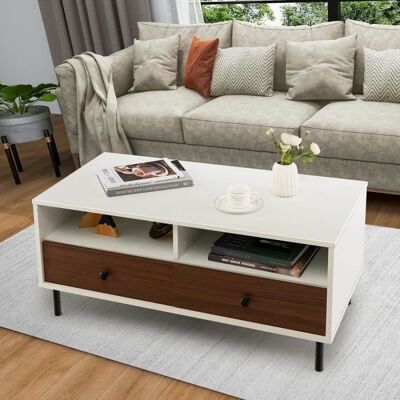 Costway - 2-Niveaux White MDF - Blanc - MDF - Table basse - Publicité Costway - 2-Niveaux White MDF - Blanc - MDF - Table basse - Publicité