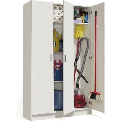 PEGANE Armoire rangement nettoyage 3 portes en mélamine coloris blanc - Hauteur 180 x longueur 1088 x Profondeur 37 cm Blanc - Publicité PEGANE Armoire rangement nettoyage 3 portes en mélamine coloris blanc - Hauteur 180 x longueur 1088 x Profondeur 37 cm Blanc - Publicité