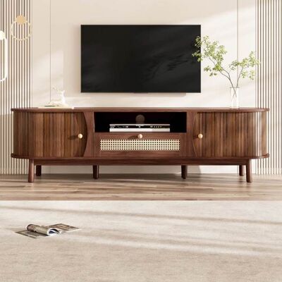 LEMONBEST Meuble TV en bois moderne 165 x 37 x 46 cm Meuble tv bas avec 2 Porte de rangement coulissante et 1 tiroir en rotin Couleur noyer Marron - Publicité LEMONBEST Meuble TV en bois moderne 165 x 37 x 46 cm Meuble tv bas avec 2 Porte de rangement coulissante et 1 tiroir en rotin Couleur noyer Marron - Publicité