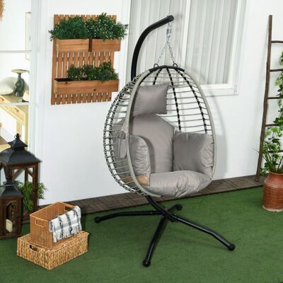 Generic Fauteuil œuf Suspendu pliant avec Coussin et Support Usage intérieur extérieur métal corde en polypropylène Gris - Publicité Generic Fauteuil œuf Suspendu pliant avec Coussin et Support Usage intérieur extérieur métal corde en polypropylène Gris - Publicité