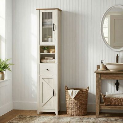 VASAGLE Meuble bas de salle de bain Style Maison de Campagne Étroite Blanc et Marron Blanc - Publicité VASAGLE Meuble bas de salle de bain Style Maison de Campagne Étroite Blanc et Marron Blanc - Publicité