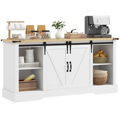Buffet - HOMCOM - avec 2 portes coulissantes étagères réglables - 150l x 40P x 72H cm - en bois - blanc et chêne Blanc - Publicité Buffet - HOMCOM - avec 2 portes coulissantes étagères réglables - 150l x 40P x 72H cm - en bois - blanc et chêne Blanc - Publicité