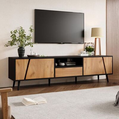Generic Meuble TV bas 180x40x46 cm avec tiroirs et 2 caissons console TV minimaliste avec 6 pieds en bois massif compatible avec 75 pouces Noir - Publicité Generic Meuble TV bas 180x40x46 cm avec tiroirs et 2 caissons console TV minimaliste avec 6 pieds en bois massif compatible avec 75 pouces Noir - Publicité