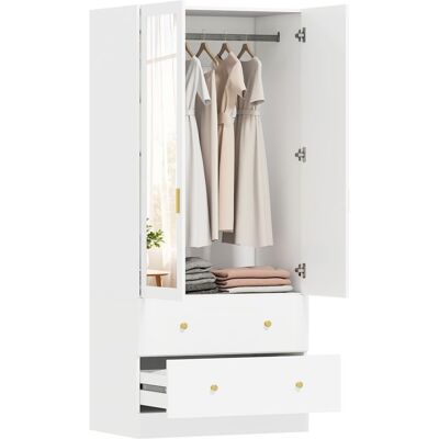 Armoire penderie - HOMCOM - miroir 2 portes 2 tiroirs et barre de suspension - panneau de particules et MDF - 80x50x180cm - blanc Blanc - Publicité Armoire penderie - HOMCOM - miroir 2 portes 2 tiroirs et barre de suspension - panneau de particules et MDF - 80x50x180cm - blanc Blanc - Publicité