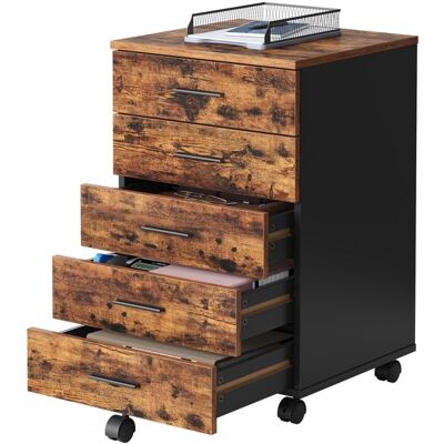 VASAGLE Caisson de Bureau à Roulettes Support pour Imprimante avec 5 Tiroirs Rails Coulissants Marron Marron - Publicité VASAGLE Caisson de Bureau à Roulettes Support pour Imprimante avec 5 Tiroirs Rails Coulissants Marron Marron - Publicité