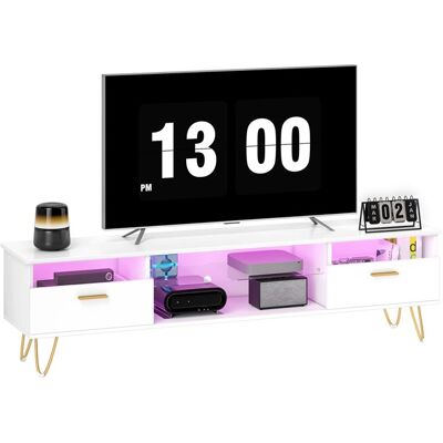 Meuble TV - HOMCOM - LED RGB de 16 couleurs - 2 tiroirs et étagère ouverte - MDF - 160x35x42cm - blanc Blanc - Publicité Meuble TV - HOMCOM - LED RGB de 16 couleurs - 2 tiroirs et étagère ouverte - MDF - 160x35x42cm - blanc Blanc - Publicité