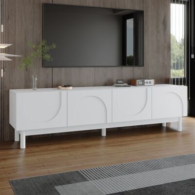 LEMLIT Meuble TV Blanc Moderne 169x35x455 cm Meuble TV Bas avec 4 Portes sans Poignée Rangement et Pieds en Bois Massif - Design Ondulé Blanc - Publicité LEMLIT Meuble TV Blanc Moderne 169x35x455 cm Meuble TV Bas avec 4 Portes sans Poignée Rangement et Pieds en Bois Massif - Design Ondulé Blanc - Publicité