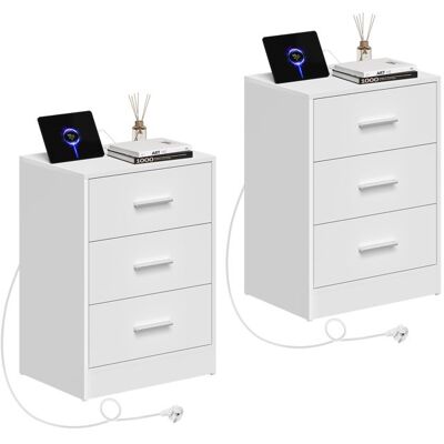 Table de chevet avec prise intégrée - WOLTU - Lot de 2 - 3 tiroirs - 2 prises AC - 1 port USB - 1 port Type-C - Blanc Blanc - Publicité Table de chevet avec prise intégrée - WOLTU - Lot de 2 - 3 tiroirs - 2 prises AC - 1 port USB - 1 port Type-C - Blanc Blanc - Publicité