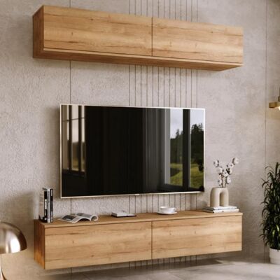 KOBI Meuble TV / Meuble de salon - NICOLE - 160 cm - chêne craft - style moderne Marron - Publicité KOBI Meuble TV / Meuble de salon - NICOLE - 160 cm - chêne craft - style moderne Marron - Publicité