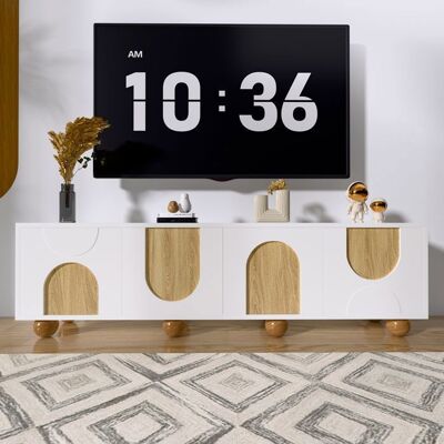 MERAX Meuble TV Bas - Moderne - Blanc et Bois - 4 Portes et Rangements pour Salon Blanc - Publicité MERAX Meuble TV Bas - Moderne - Blanc et Bois - 4 Portes et Rangements pour Salon Blanc - Publicité