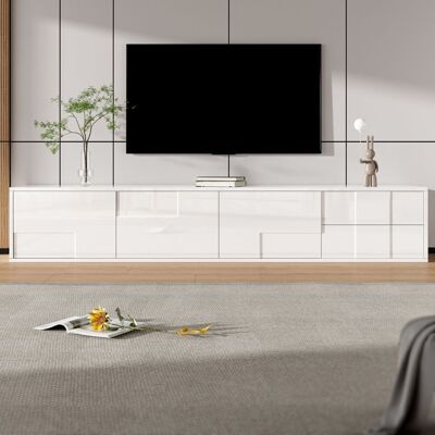 MERAX Meuble TV Mural - Blanc Brillant - 170 cm - 3 Portes - 2 Tiroirs - Lowboard Télévision Suspendu ou Posé Blanc - Publicité MERAX Meuble TV Mural - Blanc Brillant - 170 cm - 3 Portes - 2 Tiroirs - Lowboard Télévision Suspendu ou Posé Blanc - Publicité