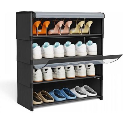 Meuble à chaussures transparent empilable à 4 niveaux –JEOBEST-Meuble à chaussures dentré –Avec housse anti-poussière Noir - Publicité Meuble à chaussures transparent empilable à 4 niveaux –JEOBEST-Meuble à chaussures dentré –Avec housse anti-poussière Noir - Publicité