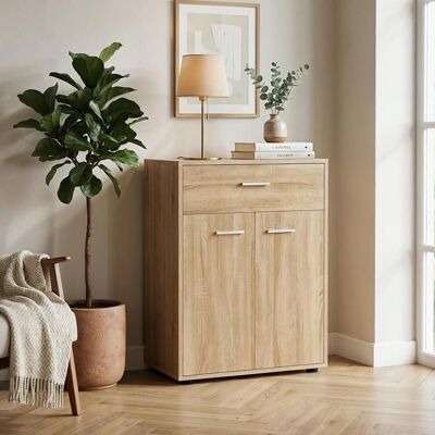 Idimex Buffet CALAIS commode meuble de rangement avec 1 tiroir et 2 portes en mélaminé décor chêne sonoma Beige - Publicité Idimex Buffet CALAIS commode meuble de rangement avec 1 tiroir et 2 portes en mélaminé décor chêne sonoma Beige - Publicité