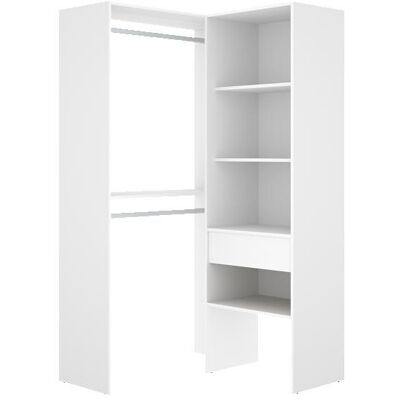PEGANE Dressing dangle ouvert avec penderie à double tringles 1 tiroir et 4 étagères coloris blanc Blanc - Publicité PEGANE Dressing dangle ouvert avec penderie à double tringles 1 tiroir et 4 étagères coloris blanc Blanc - Publicité