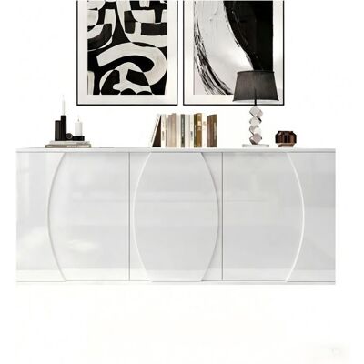 MERAX Buffet Blanc Brillant avec LED 3 Portes Meuble Rangement Moderne pour Salon 150 x 40 x 70 cm Blanc - Publicité MERAX Buffet Blanc Brillant avec LED 3 Portes Meuble Rangement Moderne pour Salon 150 x 40 x 70 cm Blanc - Publicité