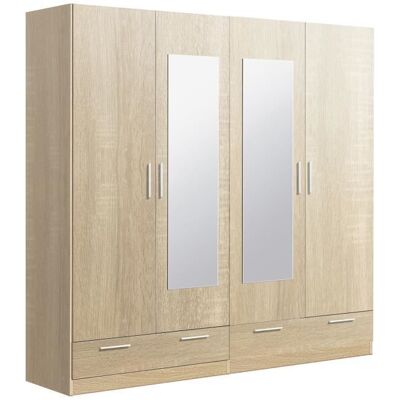 PEGANE Armoire placard de rangement COLUMBIA de 4 portes avec miroirs + 2 tiroirs - longueur 202 x profondeur 51 x hauteur 200 cm Beige - Publicité PEGANE Armoire placard de rangement COLUMBIA de 4 portes avec miroirs + 2 tiroirs - longueur 202 x profondeur 51 x hauteur 200 cm Beige - Publicité