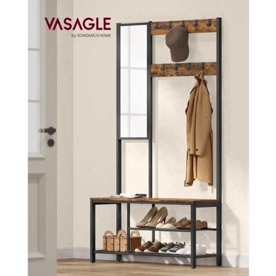 VASAGLE Meuble d Entrée Vestiaire avec Crochets Miroir Banc à Chaussures et Étagères 36 x 98 x 185 cm Marron et Noir Marron - Publicité VASAGLE Meuble d Entrée Vestiaire avec Crochets Miroir Banc à Chaussures et Étagères 36 x 98 x 185 cm Marron et Noir Marron - Publicité