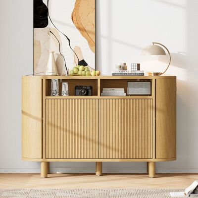 MERAX Buffet de Salon Naturel- Design Arrondi - 2 Portes avec Niche Ouverte - Console pour Entrée Salon Salle à Manger 120x38x77 cm Jaune - Publicité MERAX Buffet de Salon Naturel- Design Arrondi - 2 Portes avec Niche Ouverte - Console pour Entrée Salon Salle à Manger 120x38x77 cm Jaune - Publicité