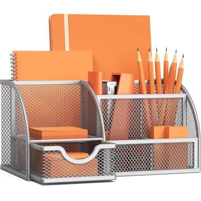TALZOV Rangement de Bureau Multifonctionnel Organisateur de Bureau en Filet Simple avec Tiroir Coulissant Porte-Stylo Peu Blanc - Publicité TALZOV Rangement de Bureau Multifonctionnel Organisateur de Bureau en Filet Simple avec Tiroir Coulissant Porte-Stylo Peu Blanc - Publicité