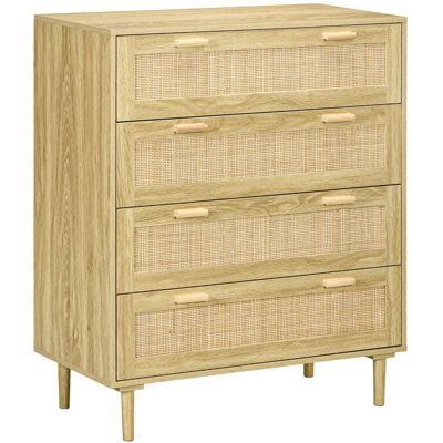 Commode 4 tiroirs - HOMCOM - meuble de rangement façade tissage en rotin - style bohème dim. 90l x 45P x 1085H cm Aspect Bois Clair Beige - Publicité Commode 4 tiroirs - HOMCOM - meuble de rangement façade tissage en rotin - style bohème dim. 90l x 45P x 1085H cm Aspect Bois Clair Beige - Publicité