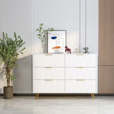 Commode de chambre - TANANT - 6 tiroirs - Design Scandinave - Blanc - 100x34x72.5 cm Blanc - Publicité Commode de chambre - TANANT - 6 tiroirs - Design Scandinave - Blanc - 100x34x72.5 cm Blanc - Publicité