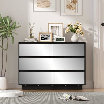 GOOBUY Commode à 6 Tiroirs 100cm Armoire de Rangement avec Miroir et Bandes LED Grand Espace de Rangement 100x34x725cm Noir Noir - Publicité GOOBUY Commode à 6 Tiroirs 100cm Armoire de Rangement avec Miroir et Bandes LED Grand Espace de Rangement 100x34x725cm Noir Noir - Publicité