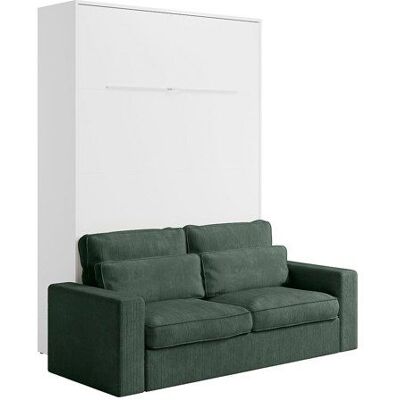 VENTE-UNIQUE Lit escamotable 140 x 200 cm - Ouverture verticale manuelle - Avec LEDs - Blanc + Canapé en velours côtelé vert sapin - RAPILI Blanc - Publicité VENTE-UNIQUE Lit escamotable 140 x 200 cm - Ouverture verticale manuelle - Avec LEDs - Blanc + Canapé en velours côtelé vert sapin - RAPILI Blanc - Publicité