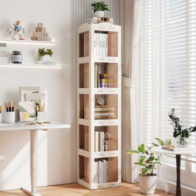 Bibliothèque à 5 Niveaux Rotative à 360° COSTWAY 174cm Étagère dAngle Pliante de Sol Translucide pour Salon Chambre Bureau Blanc Blanc - Publicité Bibliothèque à 5 Niveaux Rotative à 360° COSTWAY 174cm Étagère dAngle Pliante de Sol Translucide pour Salon Chambre Bureau Blanc Blanc - Publicité