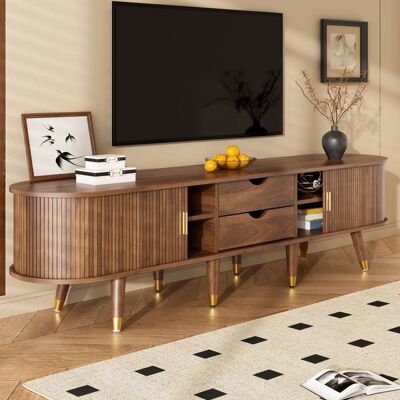 MERAX Meuble TV Bas - 175 cm - Rotin et Bois Effet Noyer - Porte Coulissante - Buffet Télévision - Style Rustique Marron - Publicité MERAX Meuble TV Bas - 175 cm - Rotin et Bois Effet Noyer - Porte Coulissante - Buffet Télévision - Style Rustique Marron - Publicité