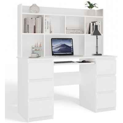 CDF KUBA - Bureau avec étagère supérieure - blanc mat - 6 tiroirs & rangements Blanc - Publicité CDF KUBA - Bureau avec étagère supérieure - blanc mat - 6 tiroirs & rangements Blanc - Publicité