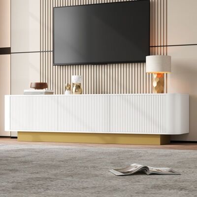 MERAX Meuble TV Moderne Blanc 170 cm avec Portes Texturées Rangement et Passe-Câbles Design Arrondi Blanc - Publicité MERAX Meuble TV Moderne Blanc 170 cm avec Portes Texturées Rangement et Passe-Câbles Design Arrondi Blanc - Publicité
