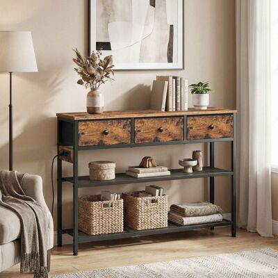 SONGMICS Console avec Éclairage LED 3 Tiroirs en Tissu Multiprise Intégrée Salon Entrée Marron Marron - Publicité SONGMICS Console avec Éclairage LED 3 Tiroirs en Tissu Multiprise Intégrée Salon Entrée Marron Marron - Publicité