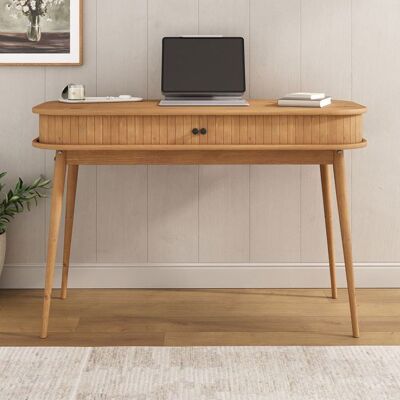 Idimex Bureau JARI en bois massif coloris chêne 113 x 75 x 50 cm façade cannelée rangement avec porte coullisante Marron - Publicité Idimex Bureau JARI en bois massif coloris chêne 113 x 75 x 50 cm façade cannelée rangement avec porte coullisante Marron - Publicité