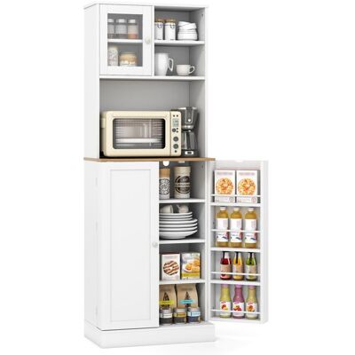 Buffet de Cuisine COSTWAY Armoire à 8 Étagères 5 Étagères Réglables Placard pour Micro-ondes avec Étagère Ouverte et Porte Verre Blanc - Publicité Buffet de Cuisine COSTWAY Armoire à 8 Étagères 5 Étagères Réglables Placard pour Micro-ondes avec Étagère Ouverte et Porte Verre Blanc - Publicité