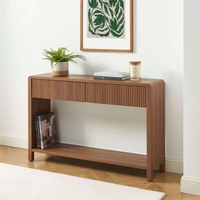 BAÏTA Console UTICA effet noyer 2 tiroirs 120cm - Bois foncé Marron - Publicité BAÏTA Console UTICA effet noyer 2 tiroirs 120cm - Bois foncé Marron - Publicité