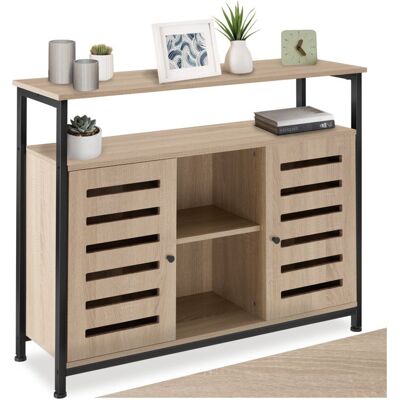 Buffet - TECTAKE - Buffet WARRINGTON en bois et acier 2 portes magnétiques 3 étagères règlables 100 x 37 x 82 cm - Bois clair Beige - Publicité Buffet - TECTAKE - Buffet WARRINGTON en bois et acier 2 portes magnétiques 3 étagères règlables 100 x 37 x 82 cm - Bois clair Beige - Publicité