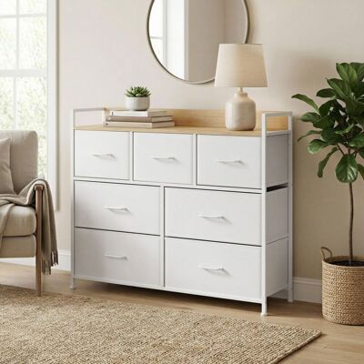 SONGMICS Commode 7 Tiroirs en Tissu Cadre en Métal Style Moderne Blanc et Beige Blanc - Publicité SONGMICS Commode 7 Tiroirs en Tissu Cadre en Métal Style Moderne Blanc et Beige Blanc - Publicité
