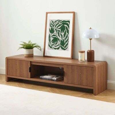 BAÏTA Meuble TV UTICA effet noyer 160cm - Bois foncé Marron - Publicité BAÏTA Meuble TV UTICA effet noyer 160cm - Bois foncé Marron - Publicité