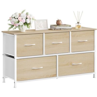 Commode Chambre WOLTU - Meuble 5 Tiroirs en Tissu - Bois dIngénierie et Métal - Chêne Clair+Blanc W0ITT5024 Jaune - Publicité Commode Chambre WOLTU - Meuble 5 Tiroirs en Tissu - Bois dIngénierie et Métal - Chêne Clair+Blanc W0ITT5024 Jaune - Publicité