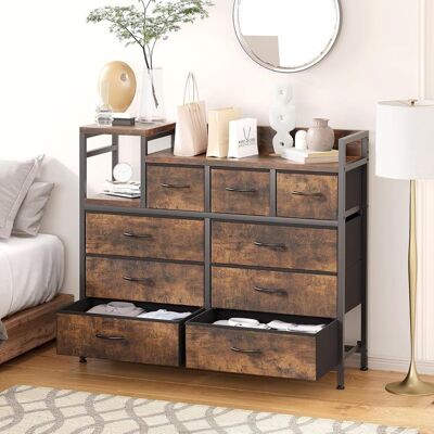 COMMODE DE CHAMBRE-SALUT-9 Tiroirs en Tissu-1025P x 32l x 185H-Meuble de Rangement Marron - Publicité COMMODE DE CHAMBRE-SALUT-9 Tiroirs en Tissu-1025P x 32l x 185H-Meuble de Rangement Marron - Publicité