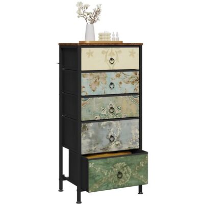Commode WOLTU - Chiffonnier avec 5 Tiroirs en Tissu - Armoire MDF et métal - Motif de Fleur Vintage W0ITT5019 - Publicité Commode WOLTU - Chiffonnier avec 5 Tiroirs en Tissu - Armoire MDF et métal - Motif de Fleur Vintage W0ITT5019 - Publicité