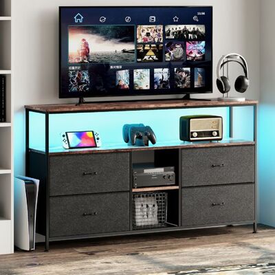 Meuble TV avec LED - LUMINARIX - Armoire TV - Noir - 4 tiroirs en tissu - 137 x 298 x 78 cm Noir - Publicité Meuble TV avec LED - LUMINARIX - Armoire TV - Noir - 4 tiroirs en tissu - 137 x 298 x 78 cm Noir - Publicité