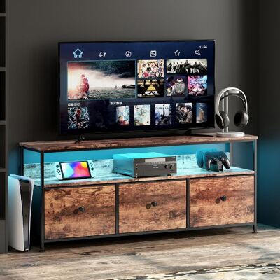 Meuble TV avec LED - LUMINARIX - Armoire TV - 3 tiroirs en tissu - Métal - 108 x 298 x 57 cm Marron - Publicité Meuble TV avec LED - LUMINARIX - Armoire TV - 3 tiroirs en tissu - Métal - 108 x 298 x 57 cm Marron - Publicité