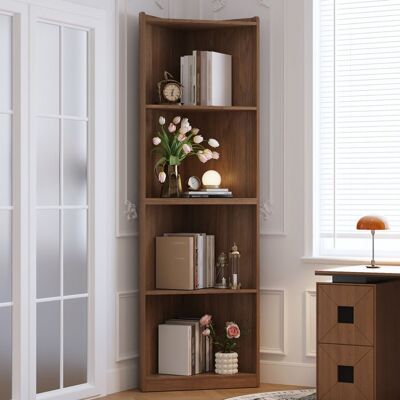 Bibliothèque d’Angle 180 cm en Finition Noyer – Étagère Haute à 4 Niveaux Gain de Place Meuble dangle MERAX Marron - Publicité Bibliothèque d’Angle 180 cm en Finition Noyer – Étagère Haute à 4 Niveaux Gain de Place Meuble dangle MERAX Marron - Publicité