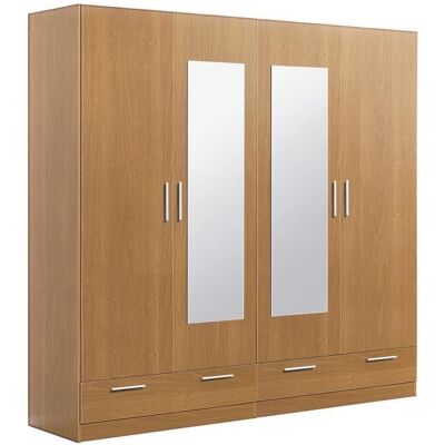 PEGANE Armoire / placard de rangement de 4 portes + 2 tiroirs avec miroirs coloris Merisier - longueur 202 x profondeur 51 x hauteur 200 Blanc - Publicité PEGANE Armoire / placard de rangement de 4 portes + 2 tiroirs avec miroirs coloris Merisier - longueur 202 x profondeur 51 x hauteur 200 Blanc - Publicité